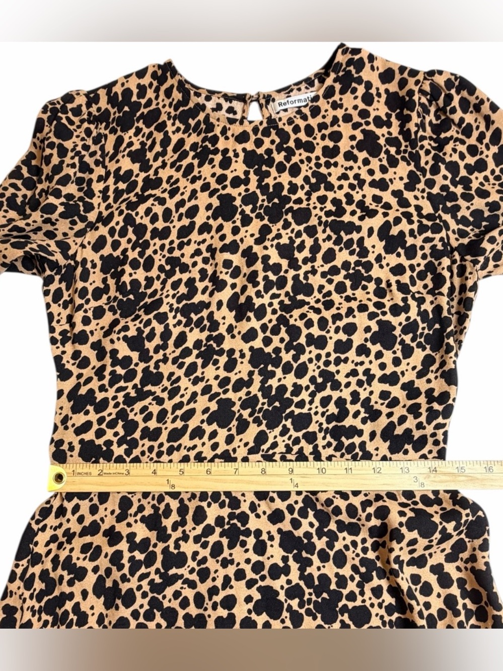 Reformation Leopard Print Midi Dress Size 8 Tan Black Long Sleeve Animal Print - Picture 5 of 7